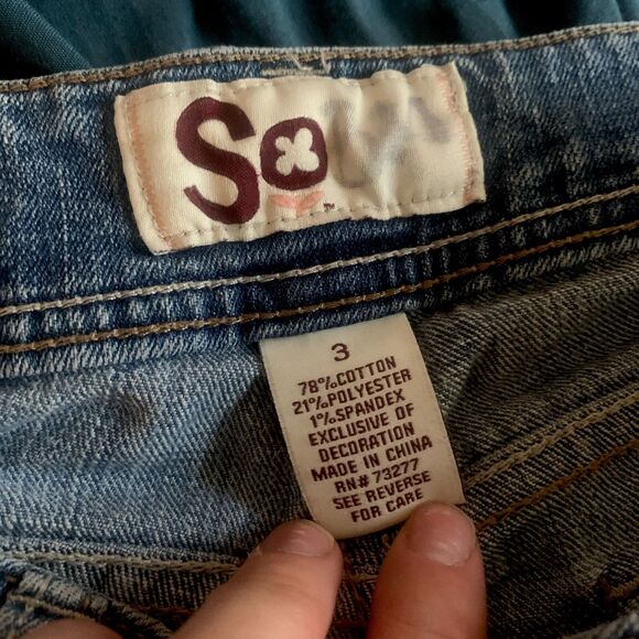 Y2k SO Low Rise Jeans With Bleach Tie Dye Juniors Size 3 - Picture 3 of 4